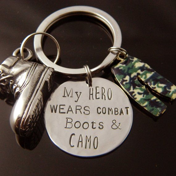 My Hero Wears Combat Boots and Camo Keychain